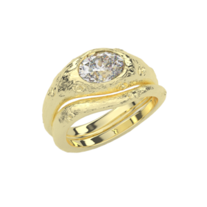 Yellowwood Collection engagement ring with oval lab diamond in 9ct yellow gold, organic nature-inspired design