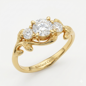Handcrafted by Rowland Cain Jewellers, this Yellowwood Leaf Trilogy Engagement Ring features a flowing organic bypass design with a 0.50ct round lab-grown centre diamond flanked by two brilliant 0.10ct lab-grown diamonds. Inspired by the beauty of South Africa's ancient Yellowwood forests.